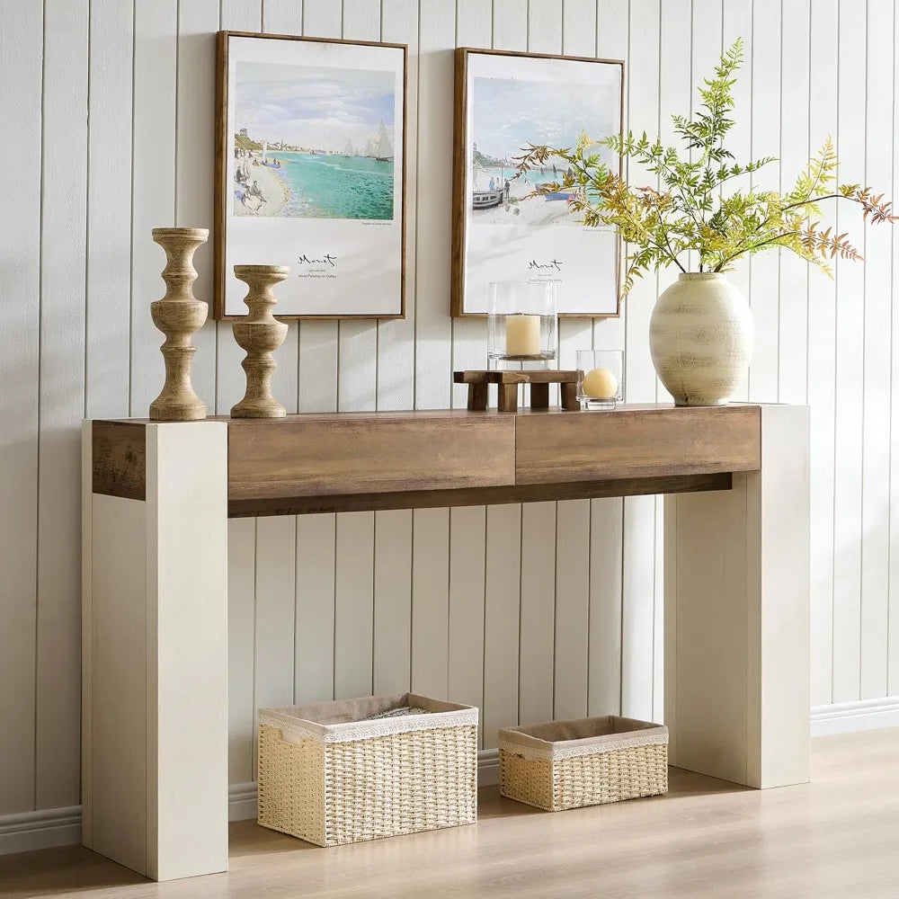 OKD Modern Entryway Console Table, Sofa Table with Drawers, 63 Long Hall Table Behind Couch, Thick Wood Design for Living Room,