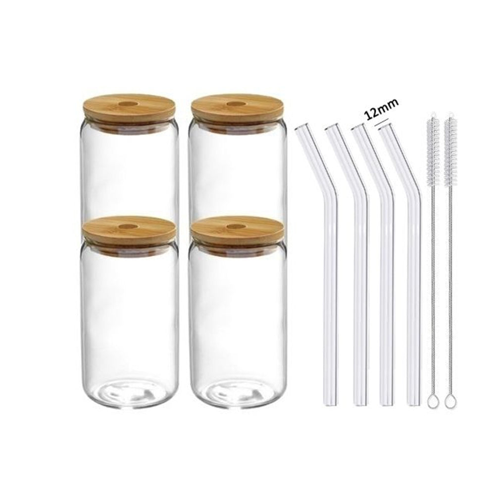 Glass Cup with Lid and Straw – Borosilicate Drinkware Set (1 / 4 / 6)