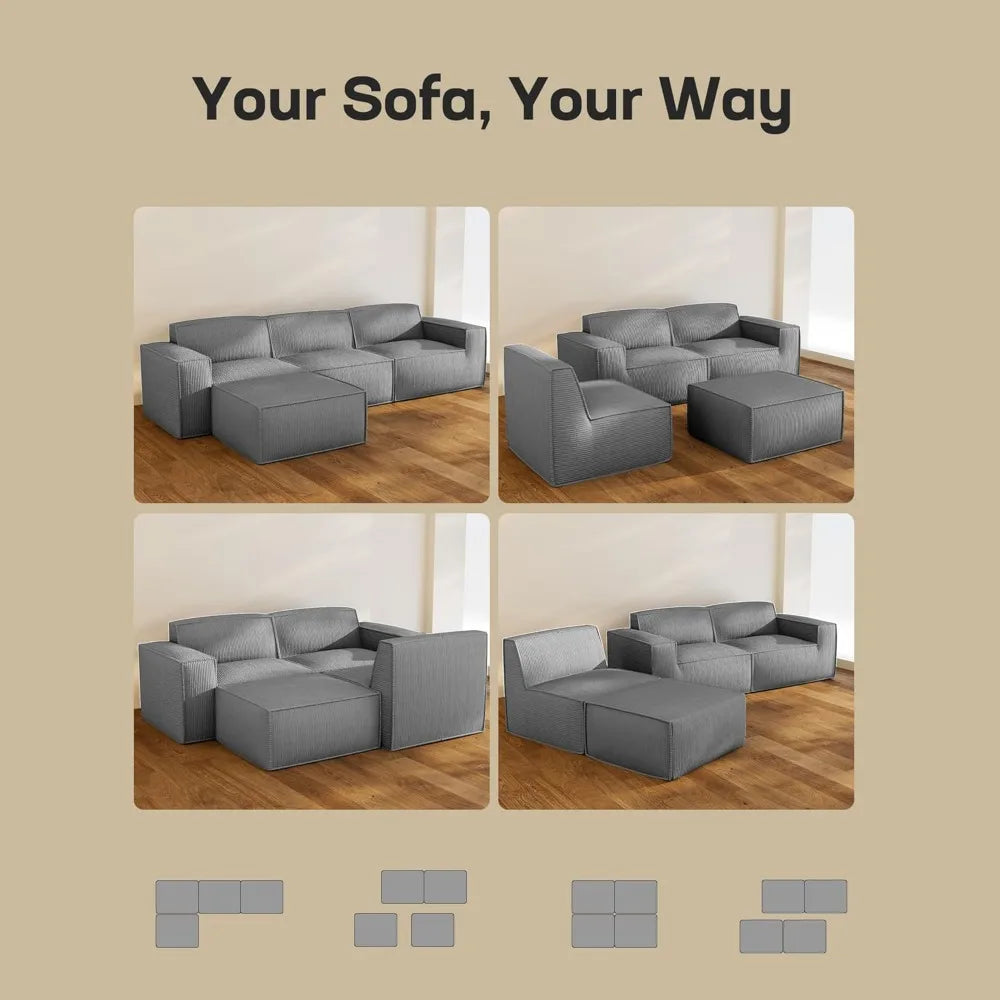 Modular Sectional Sofa, 111" L-Shaped Modular Sectional Couch with Deep Seat, Freely Combinable Sectional Clound Sofa fo