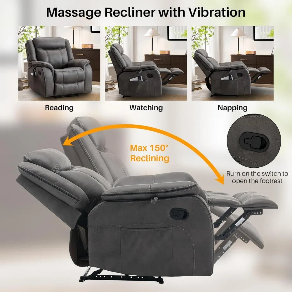 Massage Recliner Chair with Heated, Faux Leather Recliner Chairs for Adults, 39" Wide Manual Reclining Ergonomic Lounge Chair fo