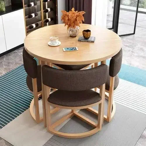 Round Mobile Extendable Dining Table Set with 4 Chairs – Wood Kitchen Center Table