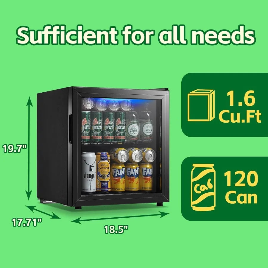 Beverage Refrigerator Cooler 1.6 Cu.Ft Freestanding Beer Fridge with Glass Door LED Light and Adjustable Shelf for Soda or Wine