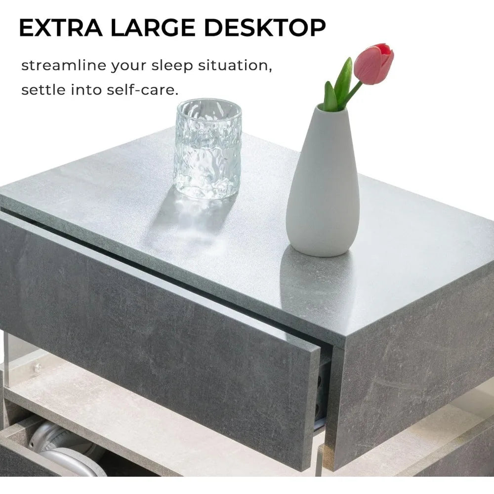 grey led nightstand set of 2,night stand set 2,modern night stand with 3 drawers,night stands for bedroom set of 2,bedside table