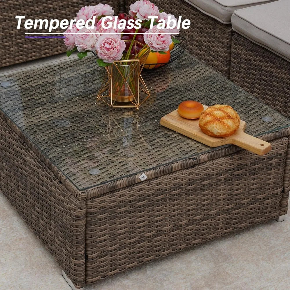 7 Piece Patio Furniture Set, Outdoor Couch Set—All-Weather Outdoor Furniture Sectional w Water Resistant Thick Cushions, Patio