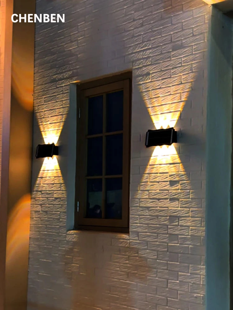 Solar Wall Lamp Outdoor Warm Light Waterproof Up And Down Luminous Lighting Balcony Yard Garden Decoration Lights Exterior Wall