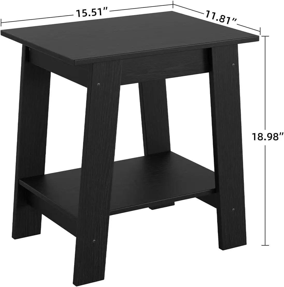 End Table, Wooden Side Table, Small Minimalist Bedside Table, Night Stand with 2-Tier Storage Shelf, Sofa Table for Small Space,