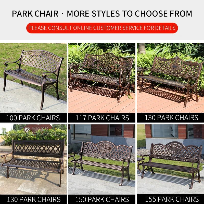 117CM Cast Aluminum Park Bench Chair ﻿All-weather Metal Outdoor Bench Patio Bench with Beautiful Carving Garden Bench