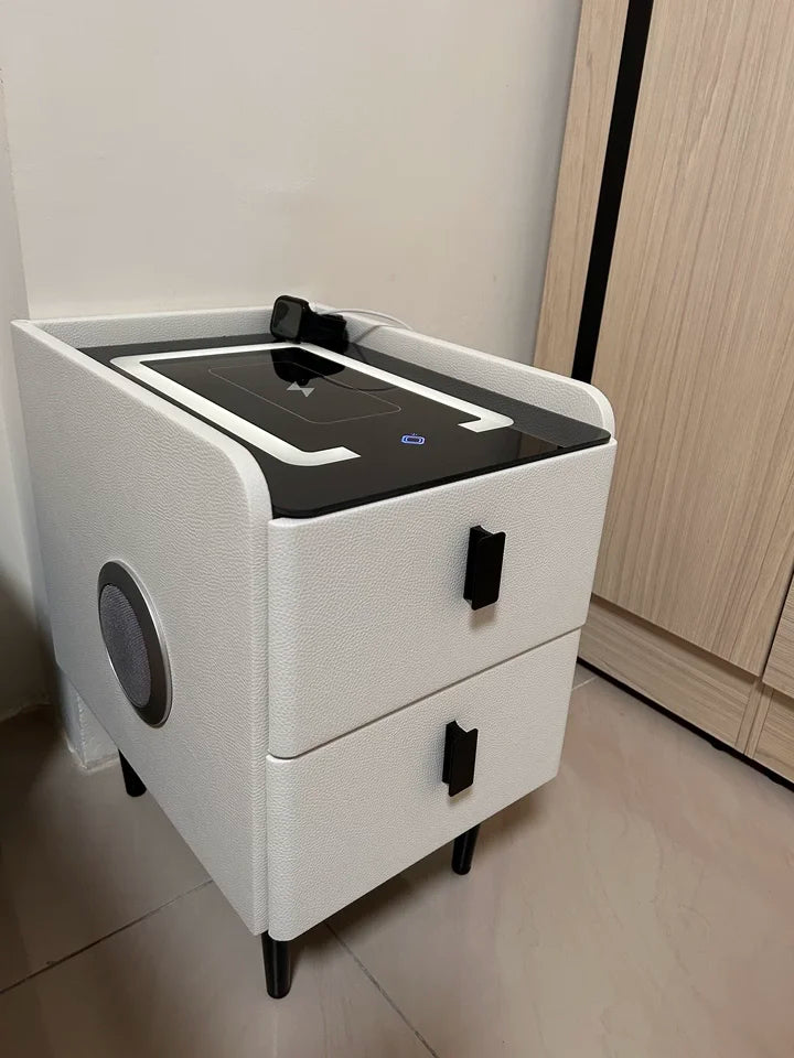 Ultra Narrow Smart Nightstand Luxury Bedside Table Minimalist Solid Wood Storage Cabinet Compact Bedroom Organizer with Charging