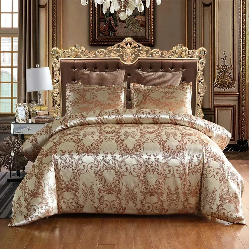 Luxury Satin Jacquard Single Double Duvet Cover Set High End European Wedding King Size Bedding Set Queen Size Quilt Cover Set