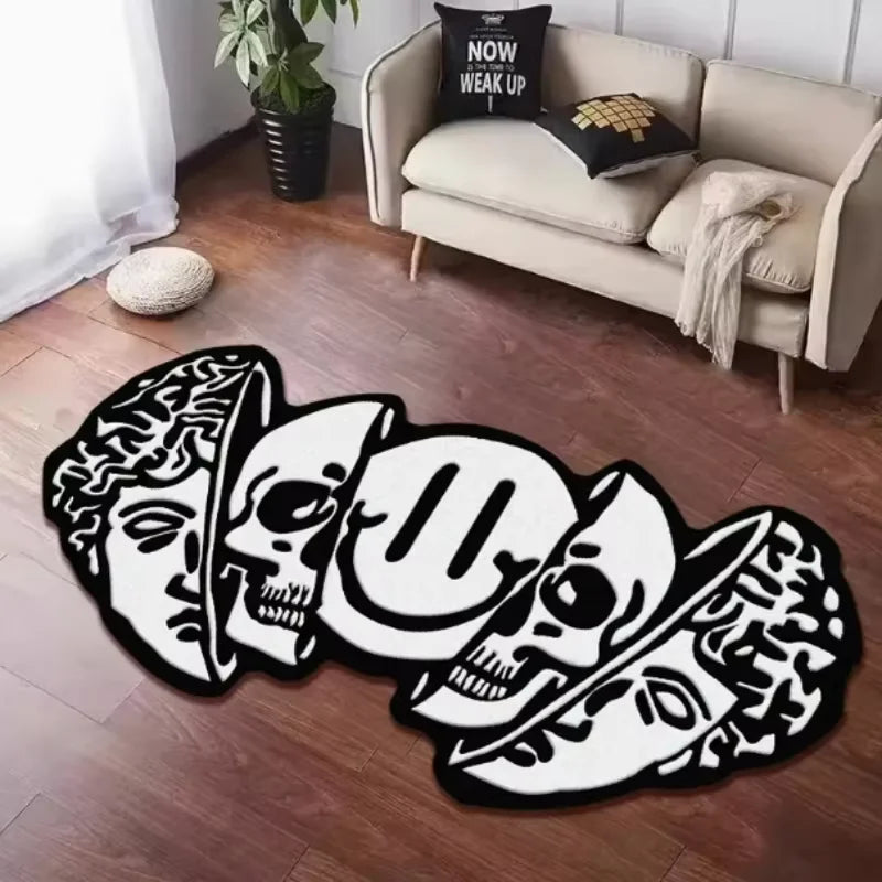 American Skull Pattern Rug – Creative Halloween Carpet for Living Room, Bedroom, and Entryway