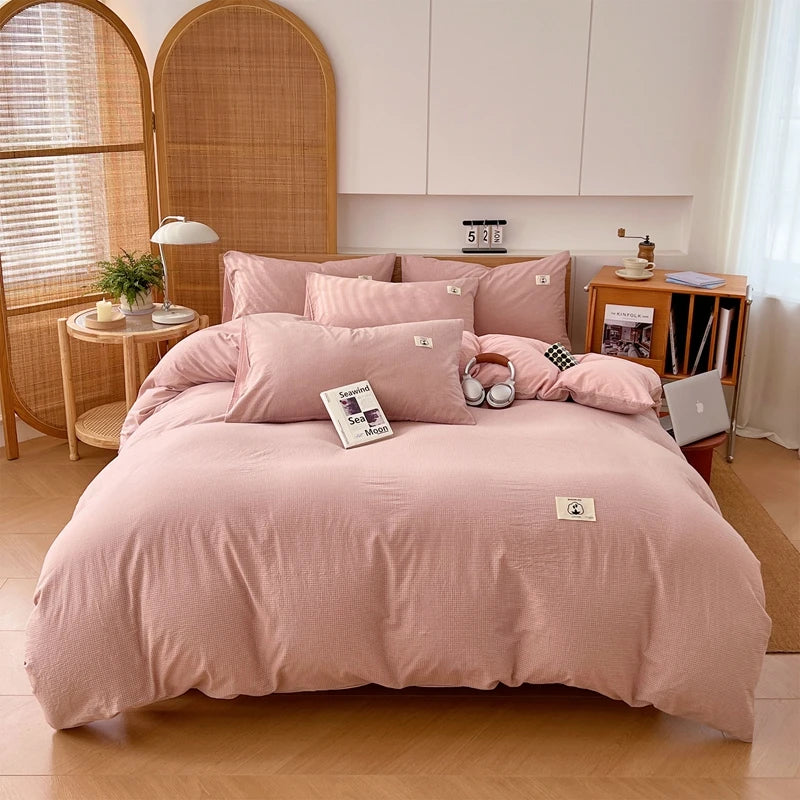 Cotton Duvet Cover Set – Japanese Grid Style (King Size, 220×240)