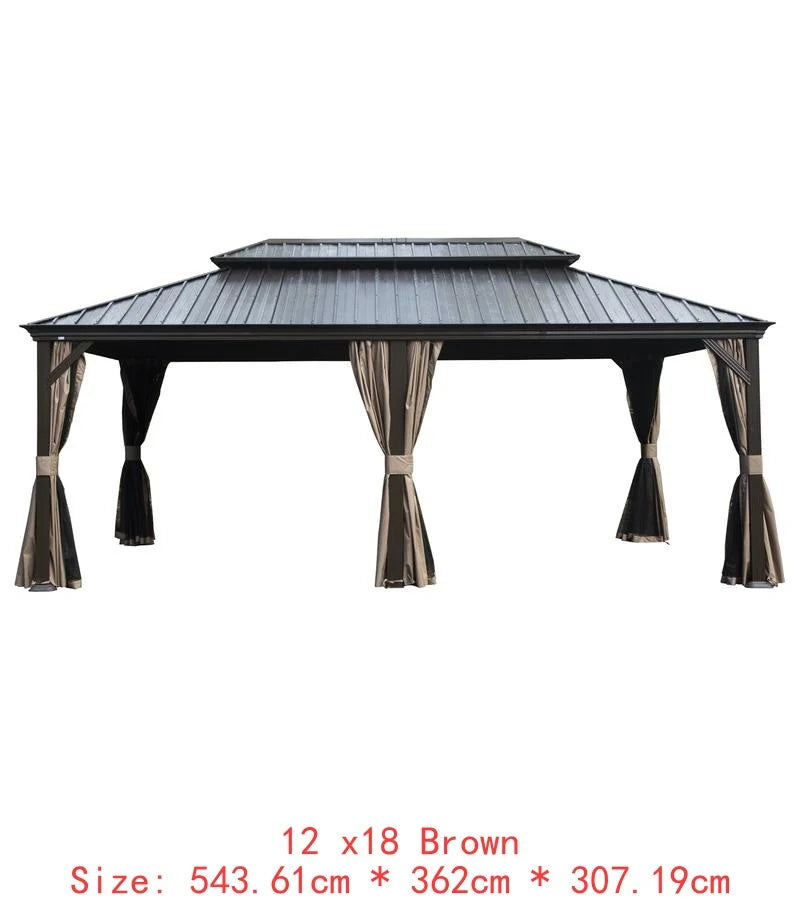 14x22 Hardtop Gazebo, Upgraded Metal Canopy with Drainage System, Dual-Layer Galvanized Steel Roof, Includes Curtains &