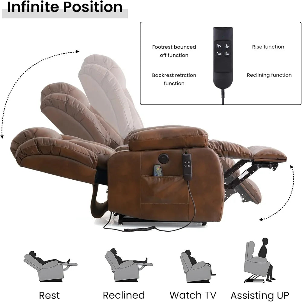 Power Lift Recliner Chair for Elderly with Heat And Massage Dual Motor Breathable Leather Recliner Chair for Sleeping