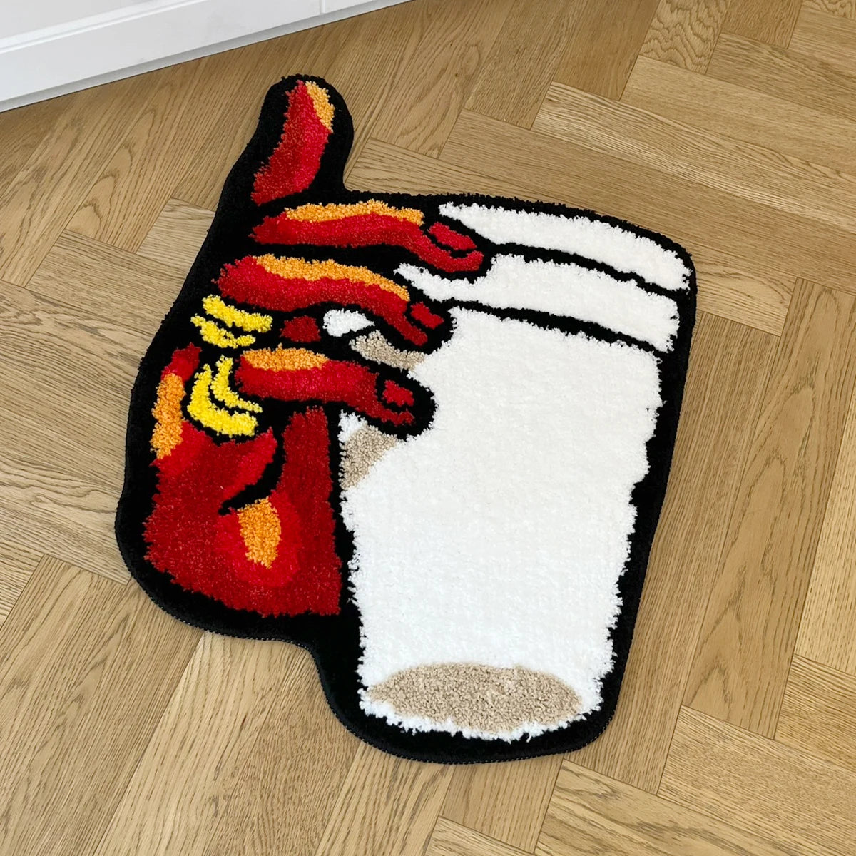 Holding Cup in Hand Vintage Tufted Bedroom Rug Soft Fluffy Mat Funny Bedside Carpet Floor Anti Slip Pad Aesthetic Home Boys Room