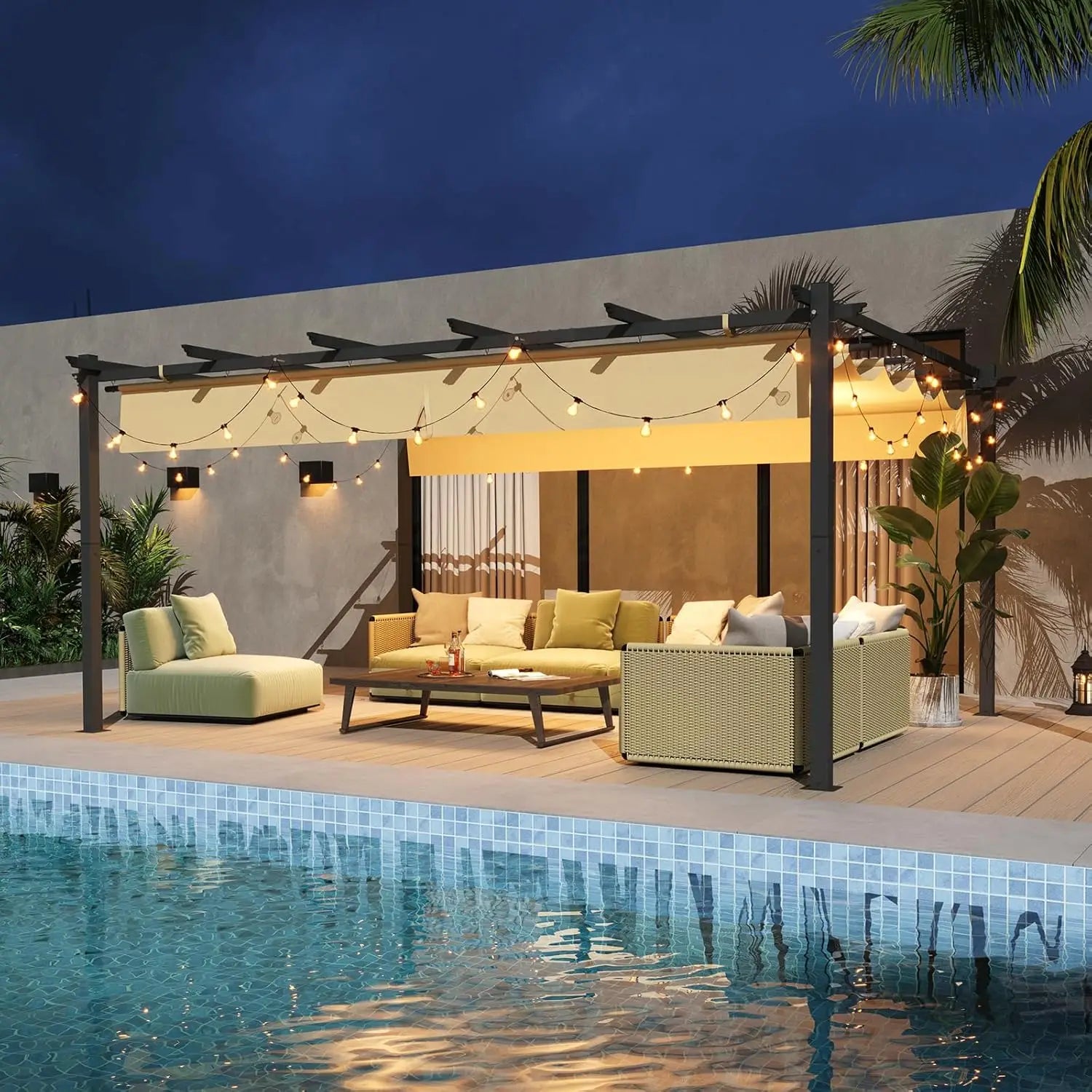 12x16 Outdoor Pergola, Patio Aluminum Pergola with Upgraded Retractable Canopy, Heavy Duty Metal Pergolas and Gazebos with