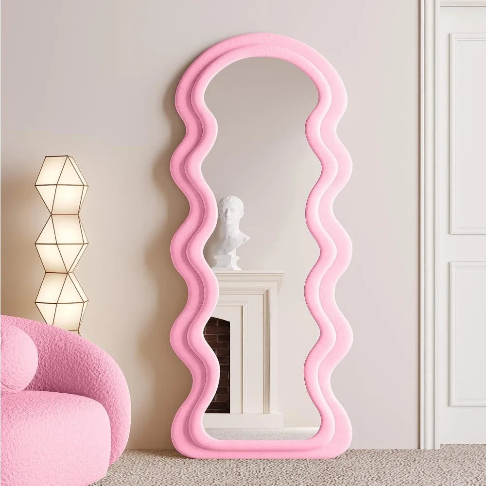 Full Length Mirror 63x24, Irregular Wavy Mirrors, Wave Arched Floor Mirror, Wall Mirror Standing Hanging or Leaning