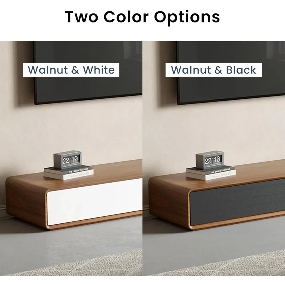 Modern TV Stand 94.5 Inch Walnut Veneer Solid Wood with 4 Drawers for 75-90 Inch TVs Fully Assembled Living Room Entertainment C