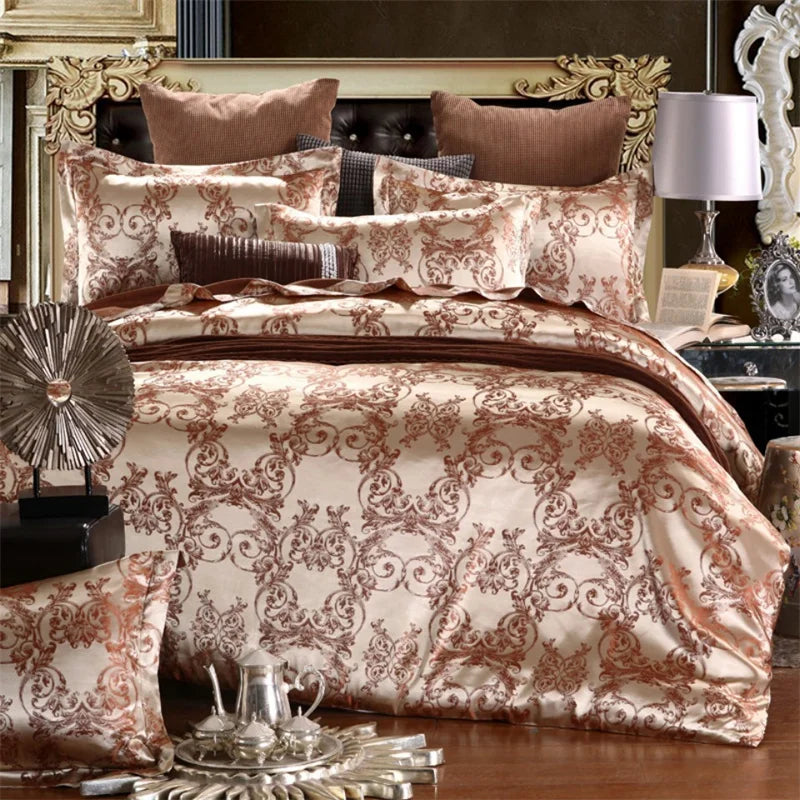 Luxury Satin Jacquard Single Double Duvet Cover Set High End European Wedding King Size Bedding Set Queen Size Quilt Cover Set