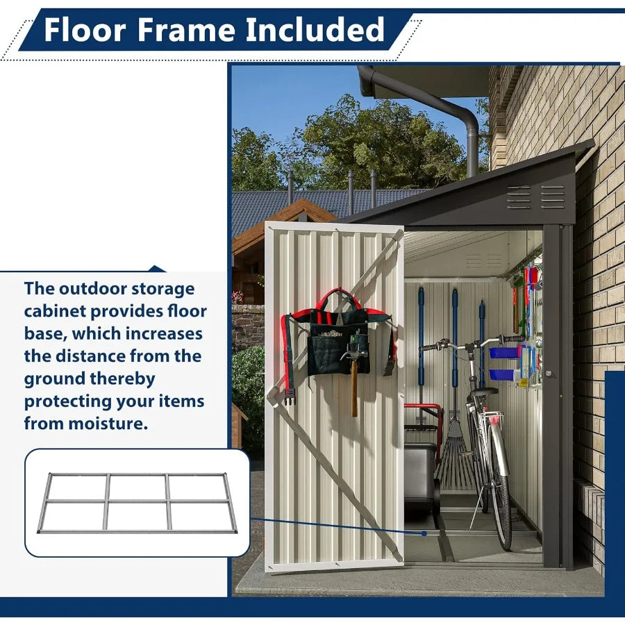 4' x 8' Metal Wall Side Storage Shed for Outdoor Use in Garden Backyard and Patio Durable Black Outdoor Storage Cabinet with