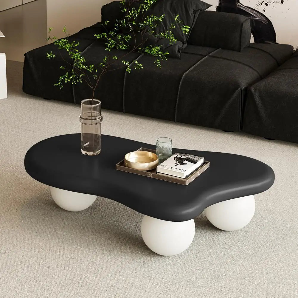 Cloud Shaped Coffee Table – 40” Modern Irregular Accent Table with White Ball Legs