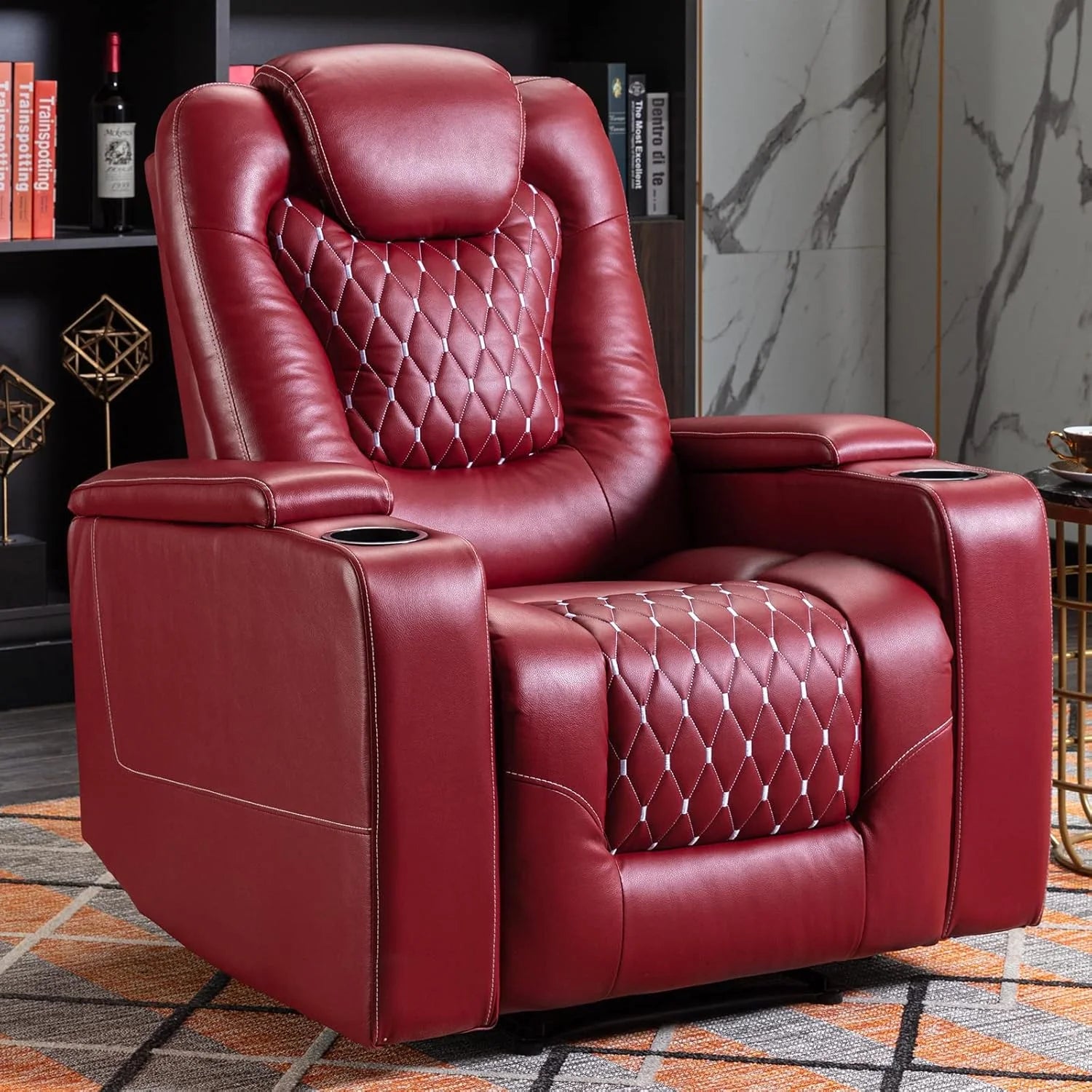 Electric Power Recliner Chair with USB Ports and Cup Holders, Breathable Leather Home Theater Seating with Hidden Arm Storage