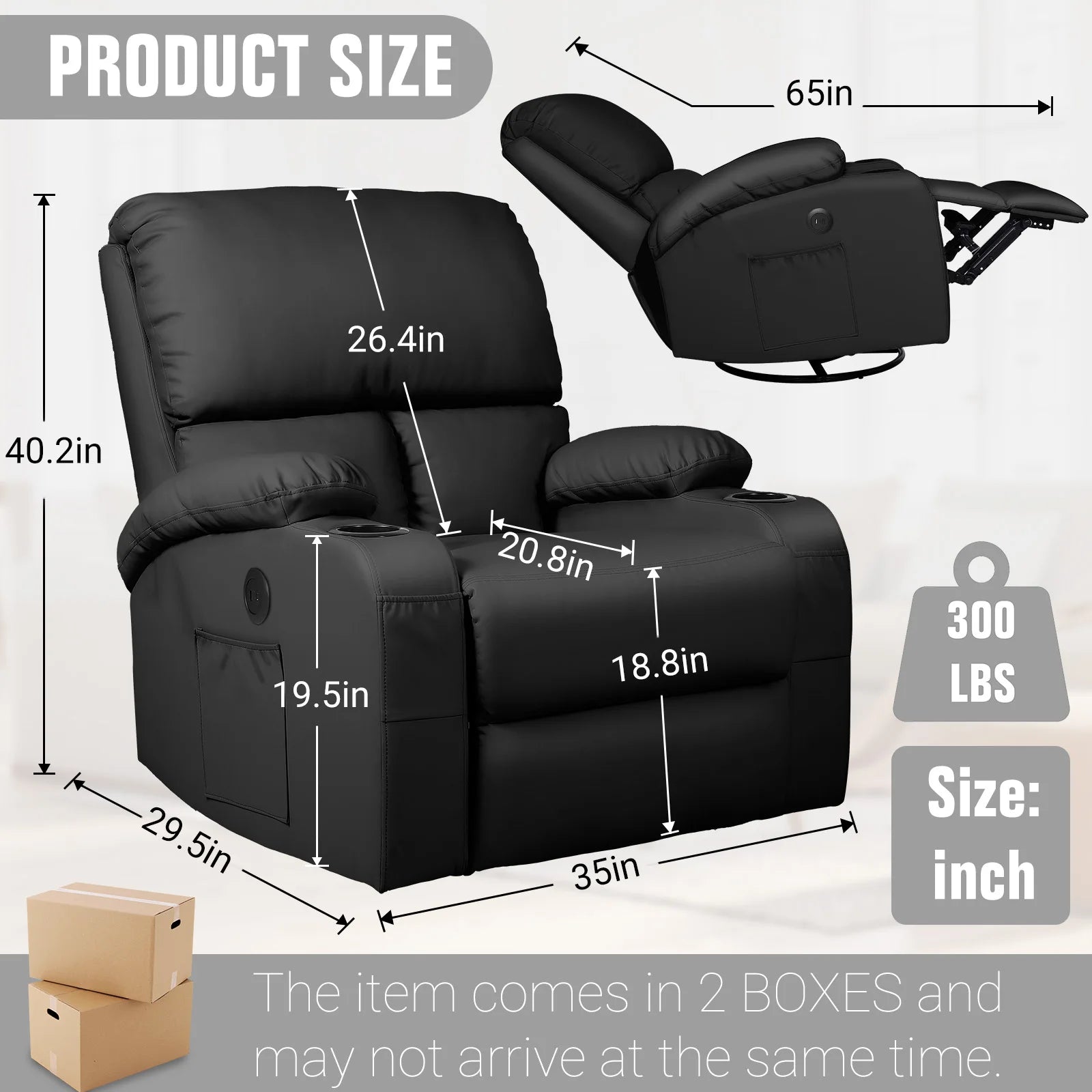 Retro Rocking Recliner Chair, Massage Rocker Recliner Chair with Vibration Massage and Heat, USB and Type-C Ports,360°