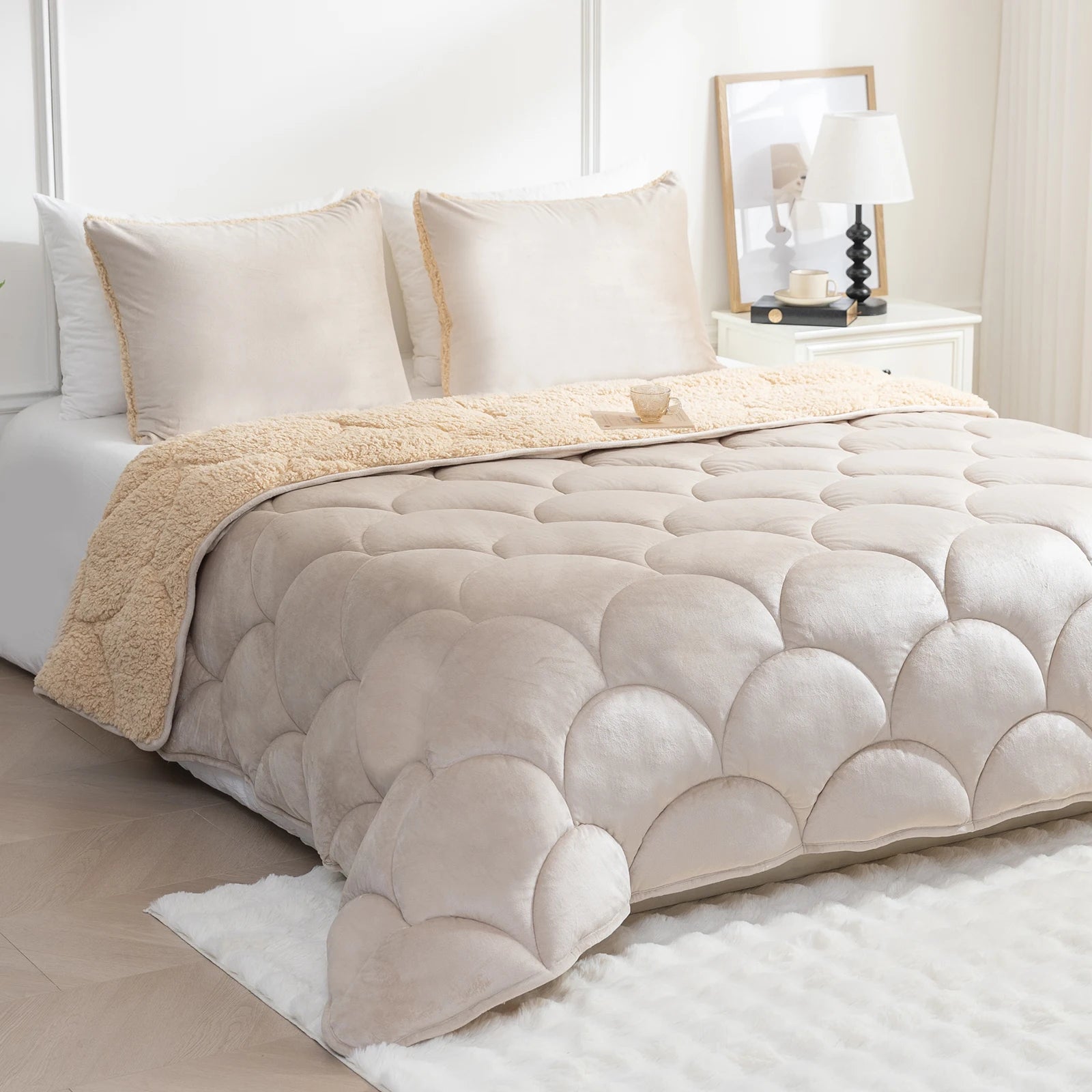 Sherpa Comforter Set , All Season Soft Warm Fleece Fall Blanket, Winter College Dorm Bedding Sets with  Pillow Sham