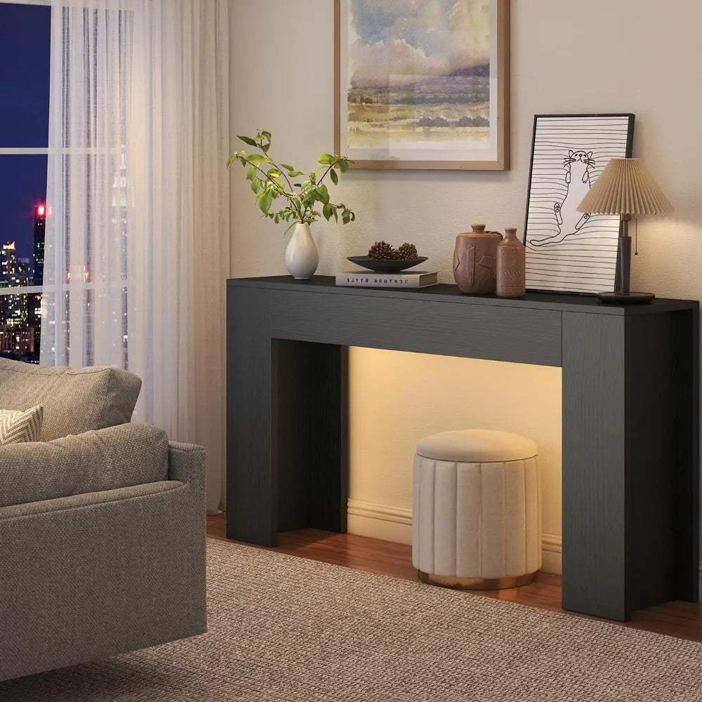 Wooden LED-lit 63 Console Table for Farmhouse Style, Ideal Behind Sofa Entryway Hallway Decor