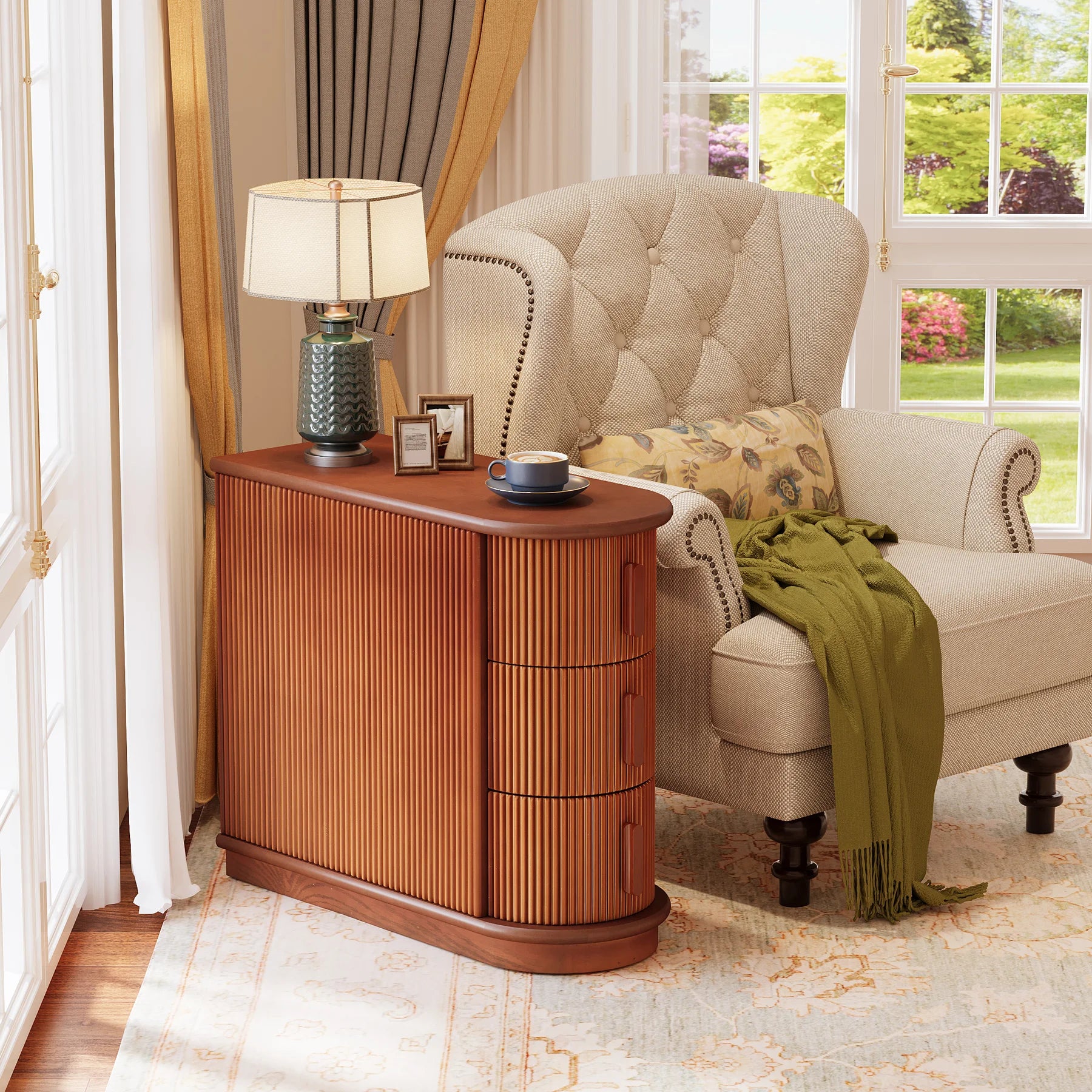 Tribesigns Solid Wood End Table, 3-Drawer Modern Sofa Side Table, No Assembly Required, Narrow Chair Side Table Slim Nightstand