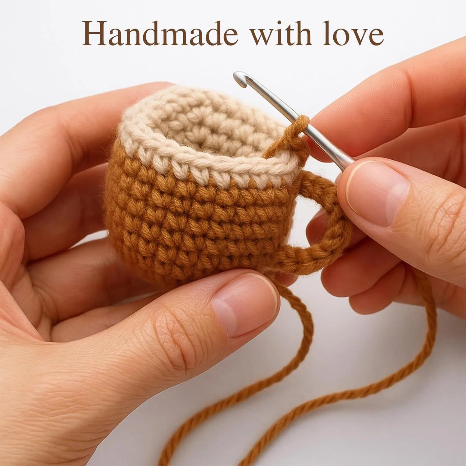 Handwoven Positive Energy Coffee Cup Plush – Funny Knitted Doll Desk Decoration