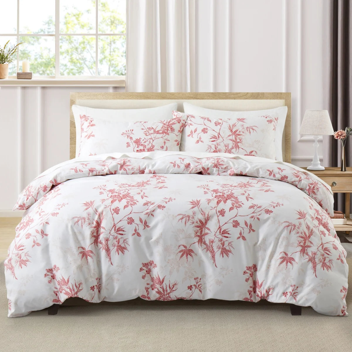 Sage Green Floral Duvet Cover Twin Queen 2/3 Pieces Flower Plum Blossom Bedding Set Reversible Botanical Branch Comforter Cover