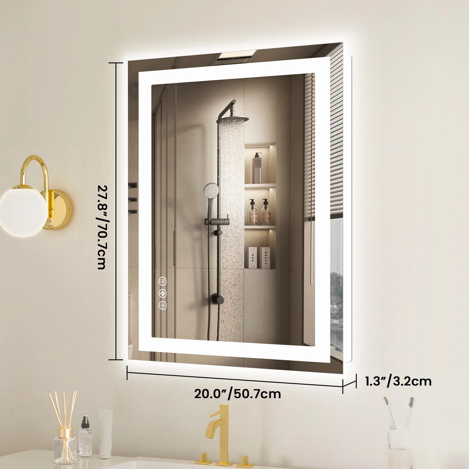 JHK 36"x 24"LED Bathroom Vanity Mirror for Wall Memory Function Tempered Glass with Front Light and Backlit For Living Room