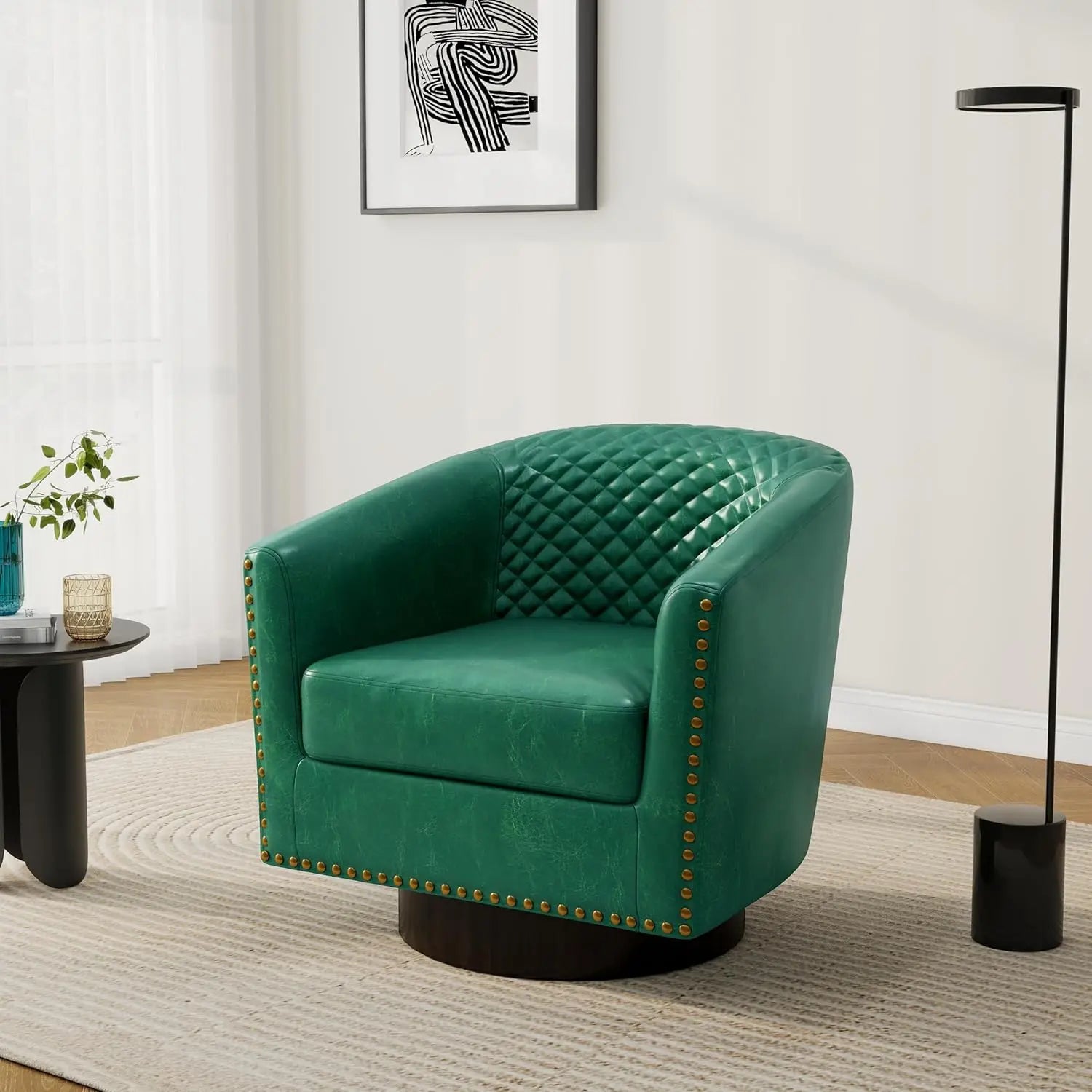 Pia Ricco Faux Leather Barrel Accent Chair – Modern Club Armchair with Wood Legs