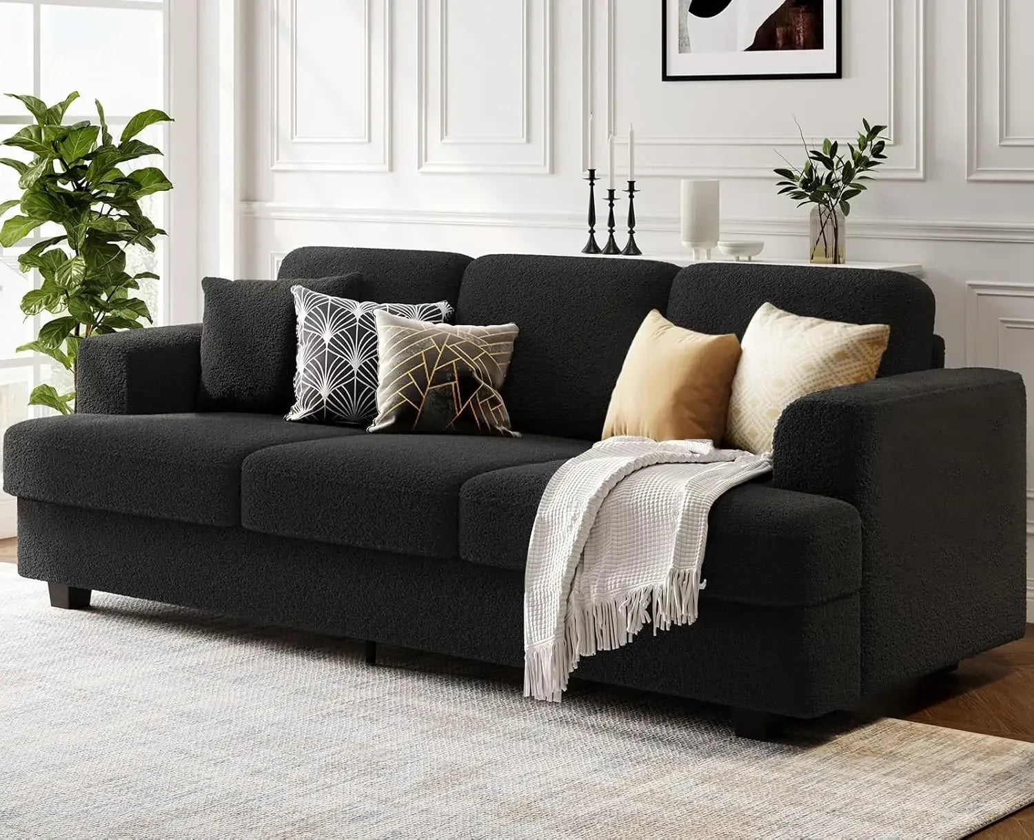 89" 3-Seater Cloud-Style Deep-Seat Sofa, Chenille Fabric, Wood Frame, Easy Assembly for Living Room