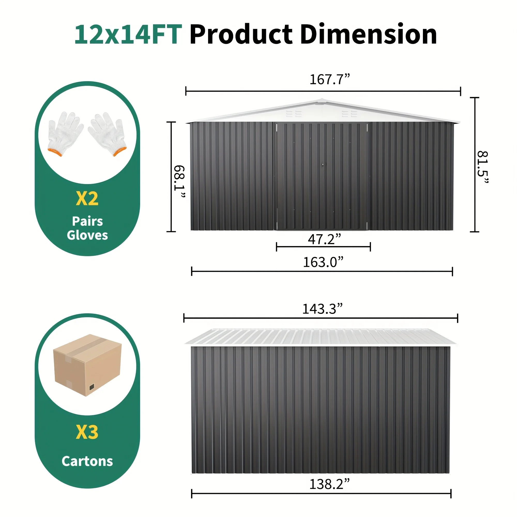 VIWAT 10x10~12x18FT Outdoor Metal Storage Heavy-Duty Frame Shed w/ Lockable Door, Heavy-Duty Tool Shed For Backyard Patio Graden