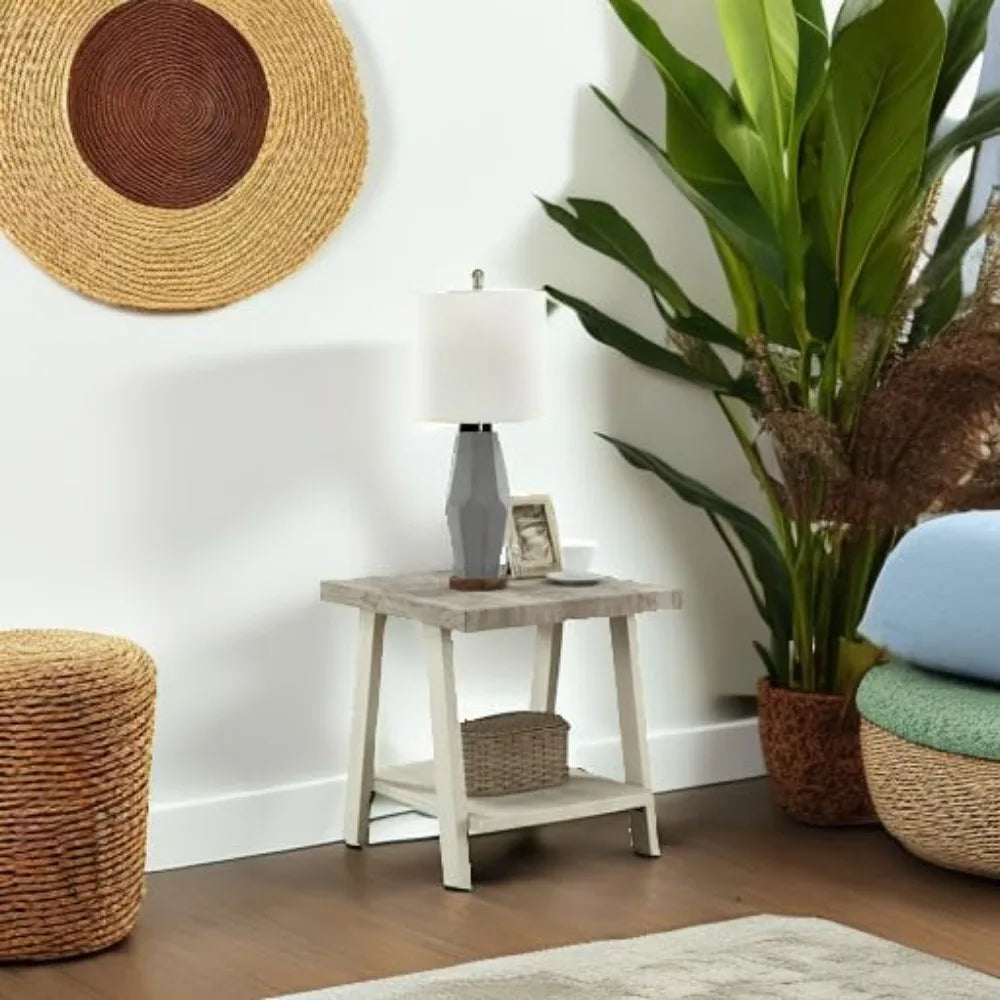 Furniture Athens Contemporary Two-Tone Wood Shelf End Table, Weathered Gray and Beige