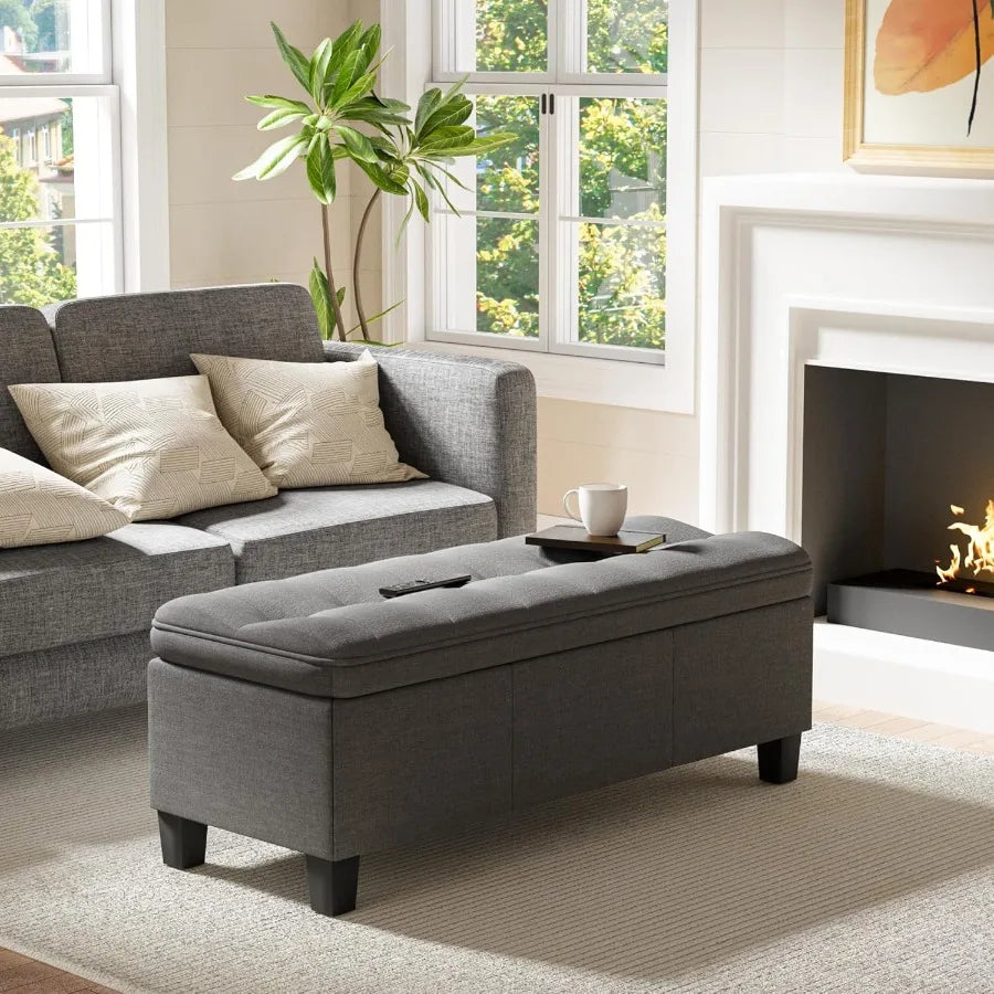 Storage Ottoman Bench – 47″ with Legs End-of-Bed Footrest