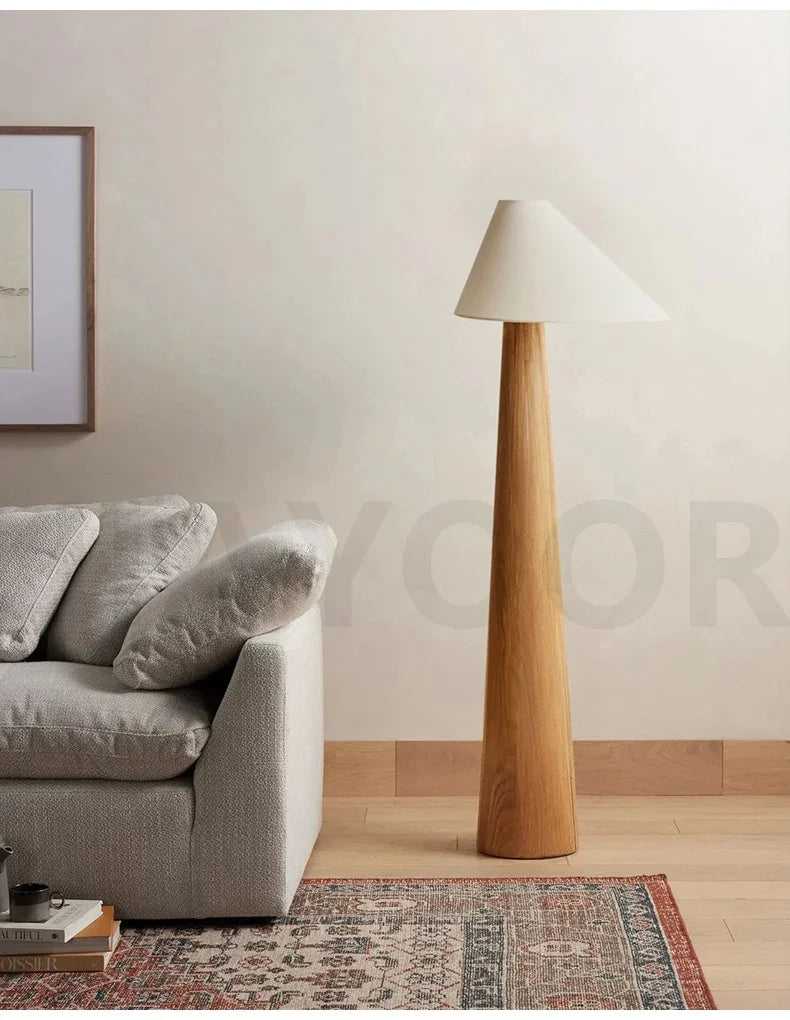 Conical Oak Floor Lamp Wabi Sabi Retro Floor Lamp Living Room Bedroom Study Solid Wood Desk Lamp Bedside Lamp Home Decoration