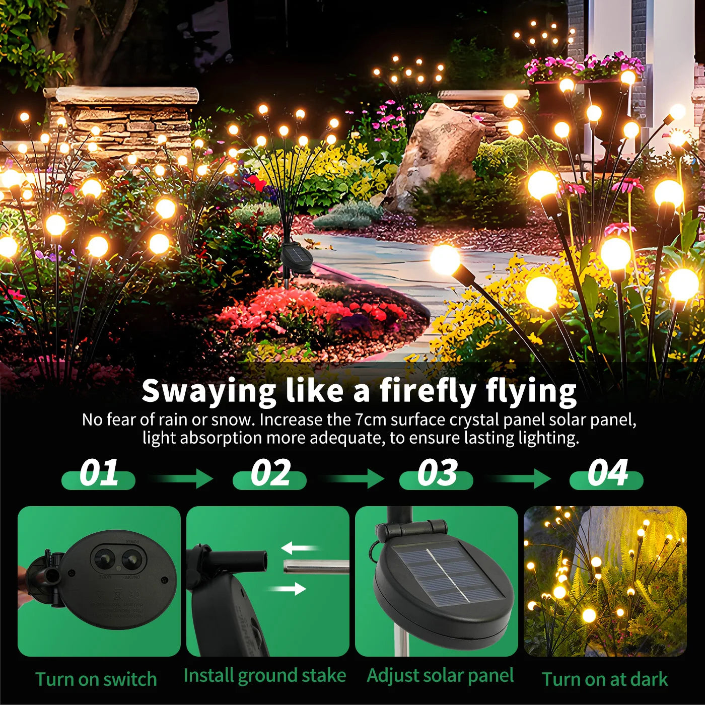 8-Head Solar Firefly Lights LED Solar Outdoor Decorative Garden Lights Waterproof High Flexibility Yard Patio Pathway Holiday