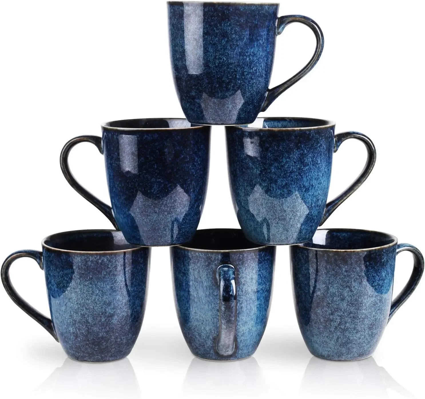 12 Ounce, Set of 6, Ceramic Mug for Men, Women, Unique Glazed Mugs with Handle for Coffee, Tea, Milk, Cocoa, Cereal(blue)