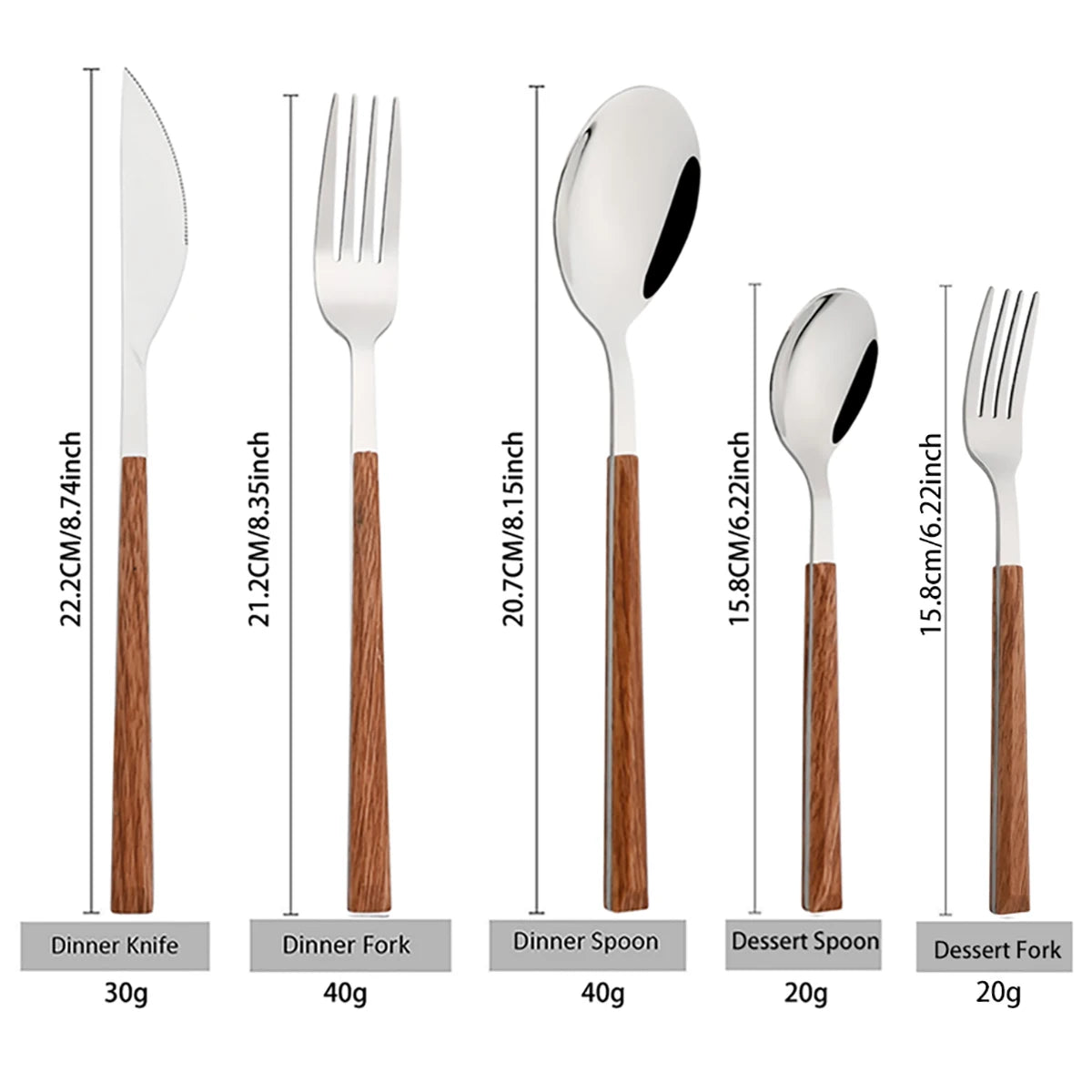 20Pcs Creative Rose Tableware Imitation Wood Handle Cutlery Set Knife Dessert Fork Spoon Dinnerware Set Stainless Steel Flatware