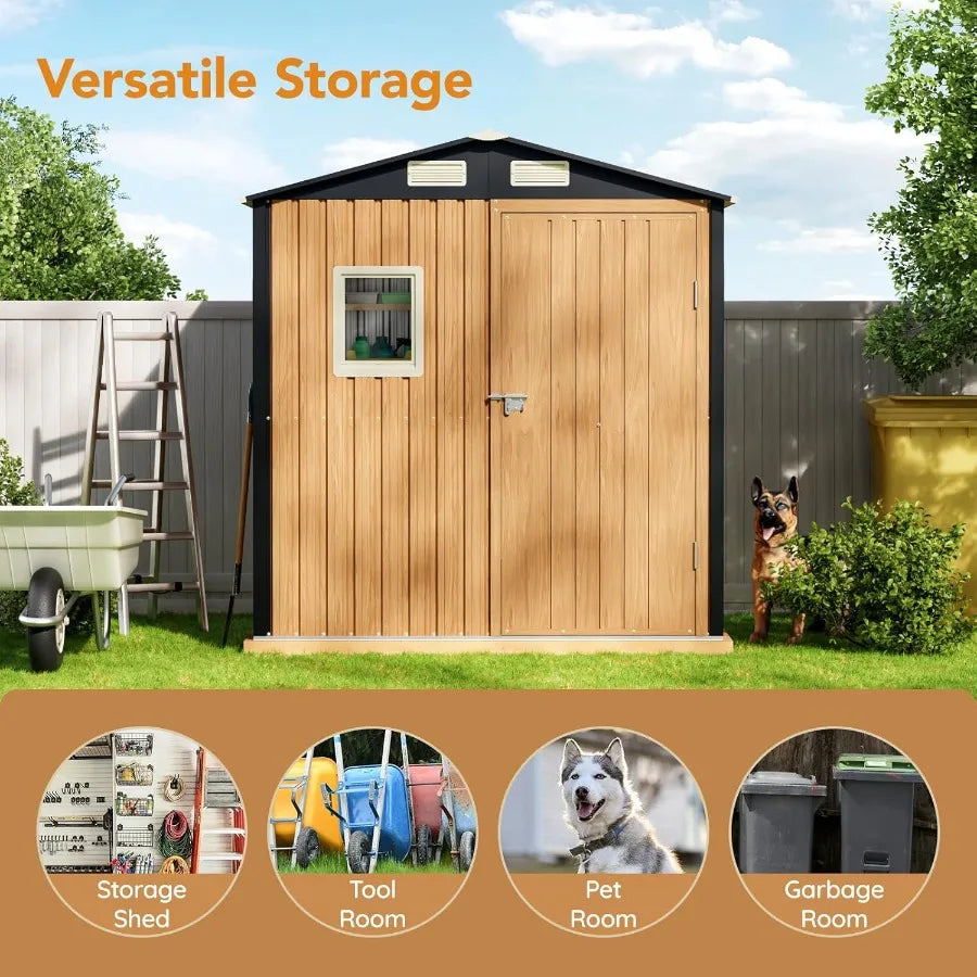 6X4FT Garden Storage Shed with Lockable Door and 1 Clear Window Durable AntiCorrosion Metal Shed for Backyard Patio Lawn Storag