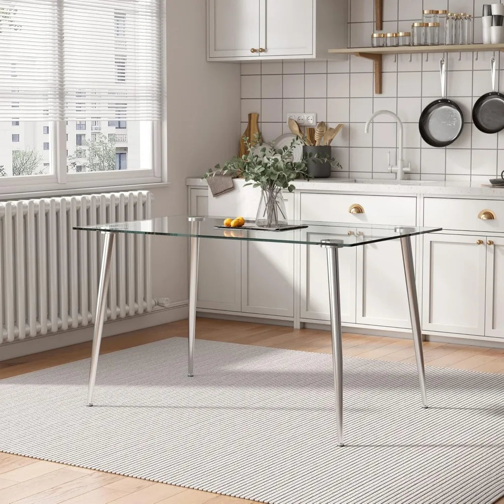 Glass Dining Table for 4 – 51” Rectangular Clear Tempered Glass Kitchen Table