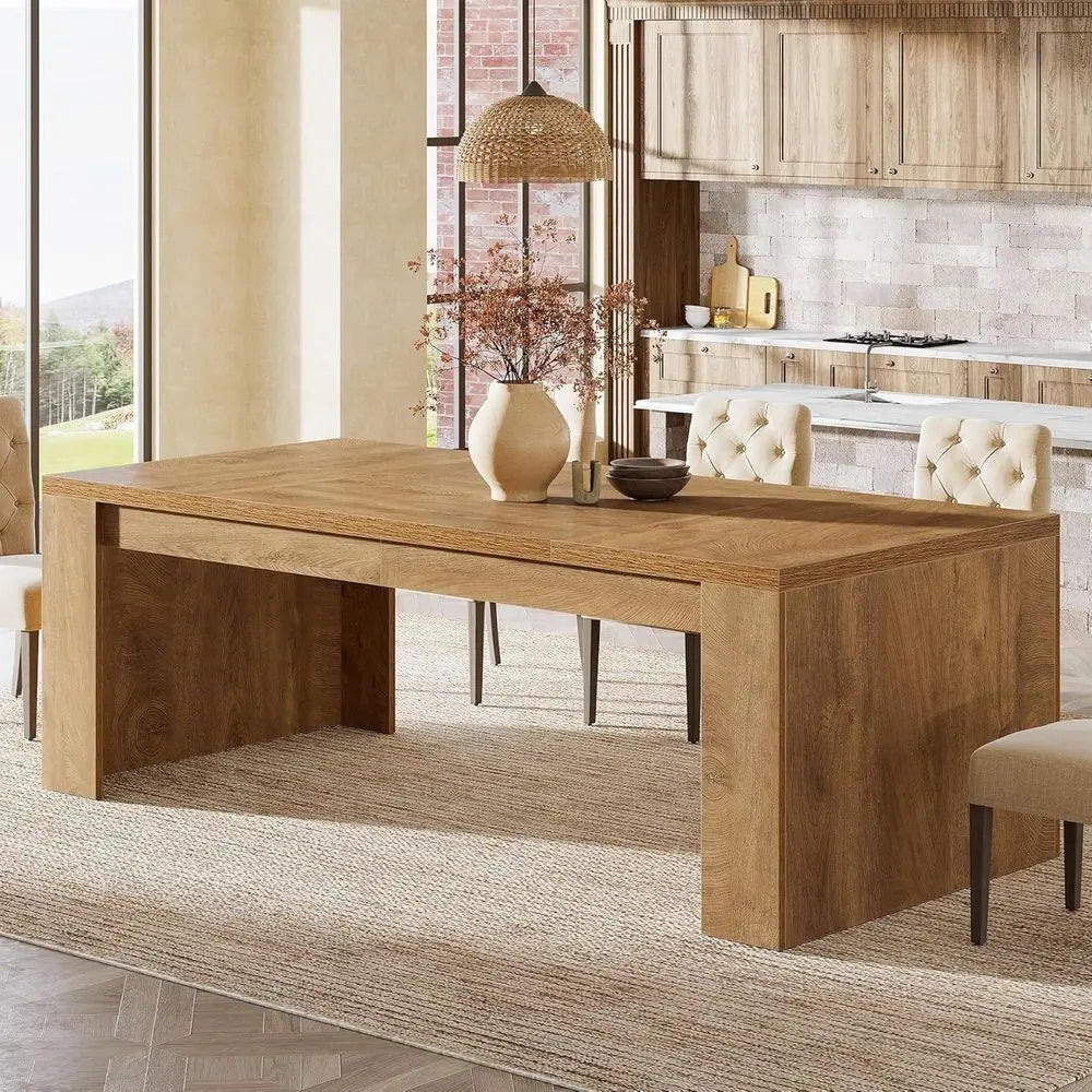 Sturdy 70.9 Rectangular Wooden Dining Table for 6-8, Ideal for Kitchen, Dining & Living Rooms in Brown