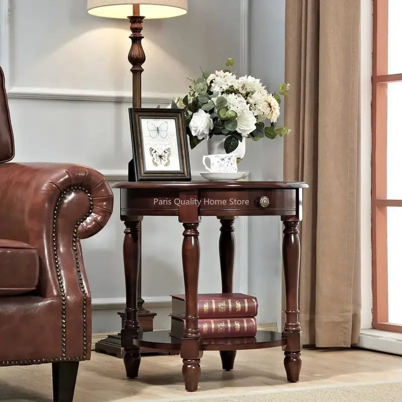 American Small Coffee Table Wooden Side Sofa Side Cabinet Small Round Table Living Room Telephone Casual Coffee Table