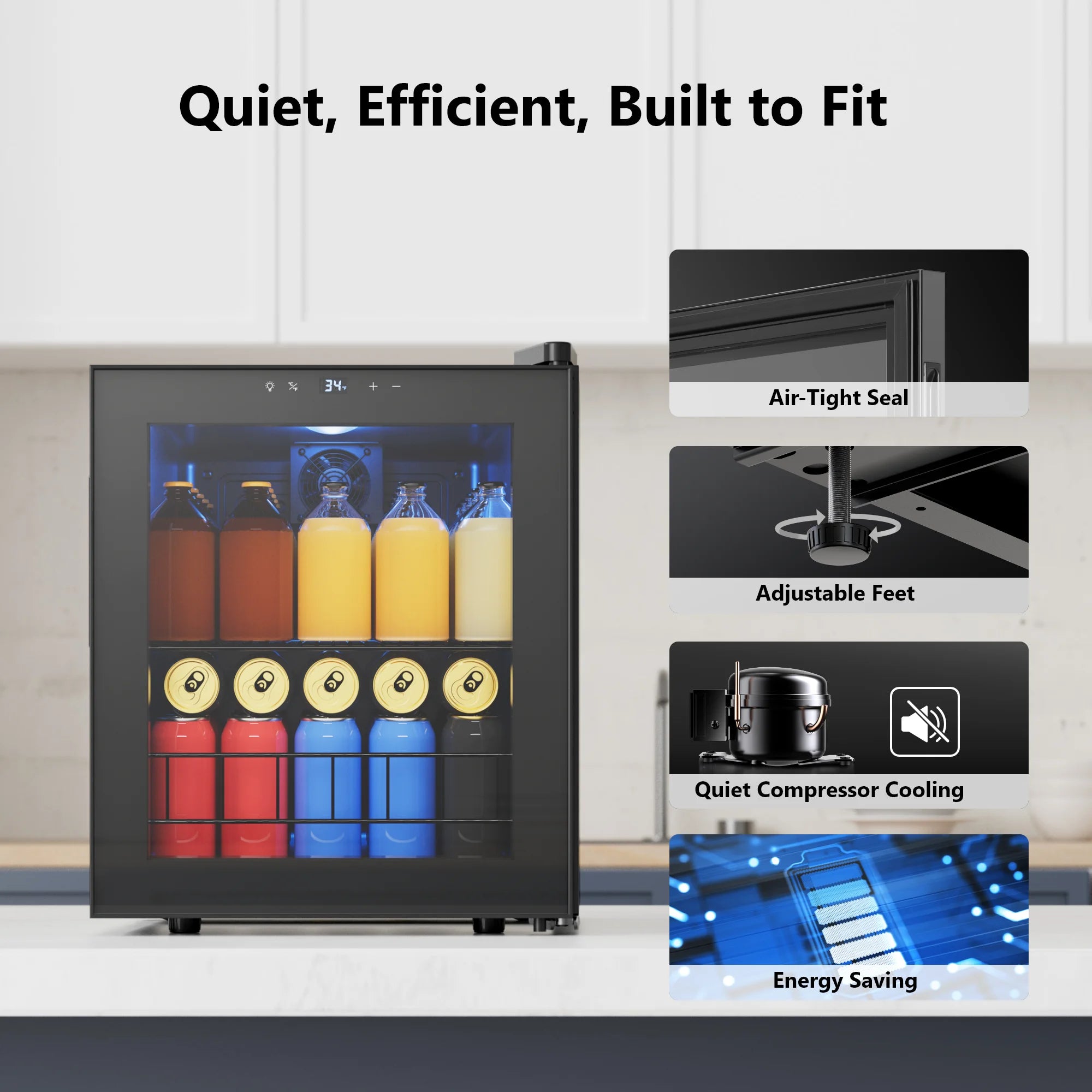 Beverage Refrigerator Cooler - Wine Cabinets, 46/62/88/95/130 L Drink Mini Fridge 34°F-54°F Digital Temperature Control for Home