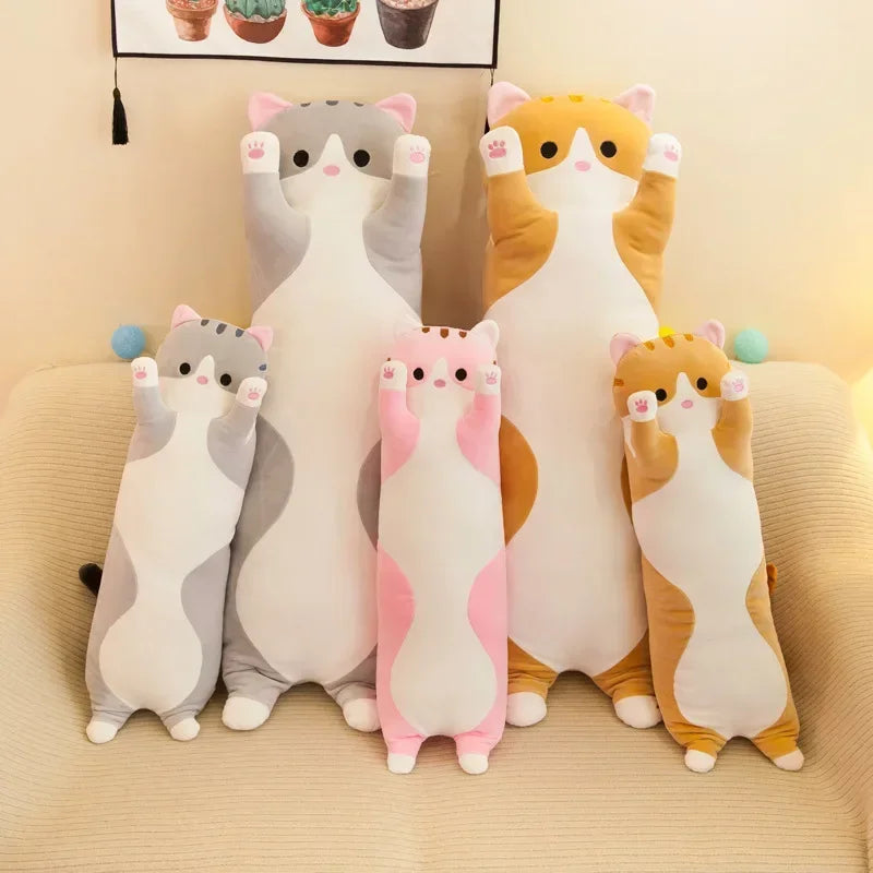 19.5in Cute 50cm Cat Plush Toy Long Pink Brown Grey Sleeping Cats Leg Pillow Squishy Little Animal Doll Appeasing Plushie Gift