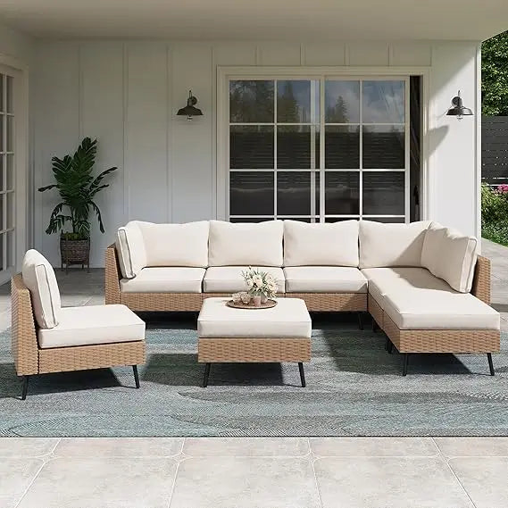 outdoor patio furniture, 8 piece outdoor sectional sofa pe rattan wicker patio conversation sets,all weather patio furniture se