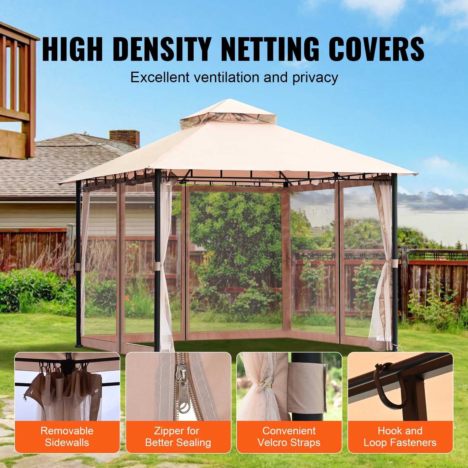 11x11ft/10x10ft/10x13ft Portable Gazebo PU Coated 250D Garden Market Waterproof Collapsible Canopy Tent for Outdoor