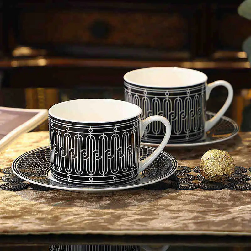Trendy Nordic style home minimalist ceramic afternoon tea cup elegant black background white line 250ml coffee cup